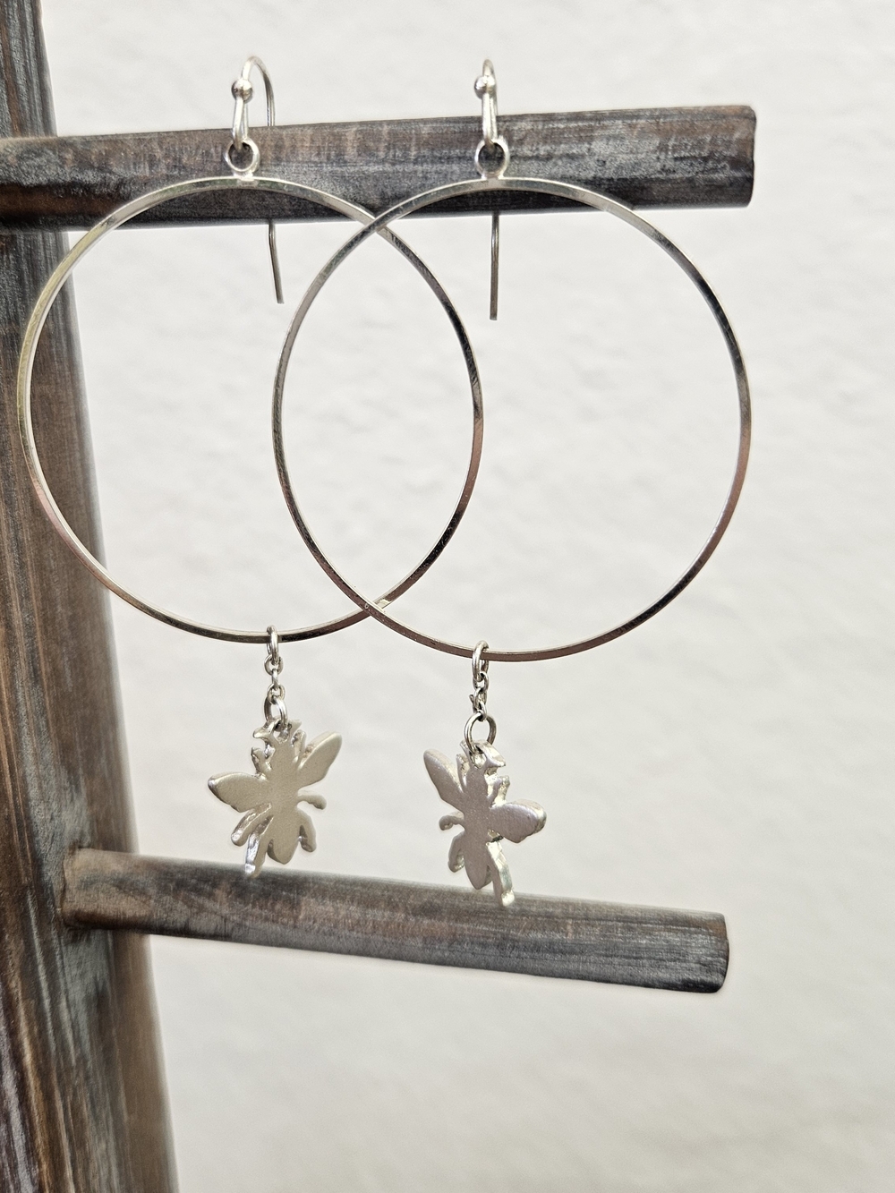 Silver Hoop Earrings with Dainty Bug Charms
